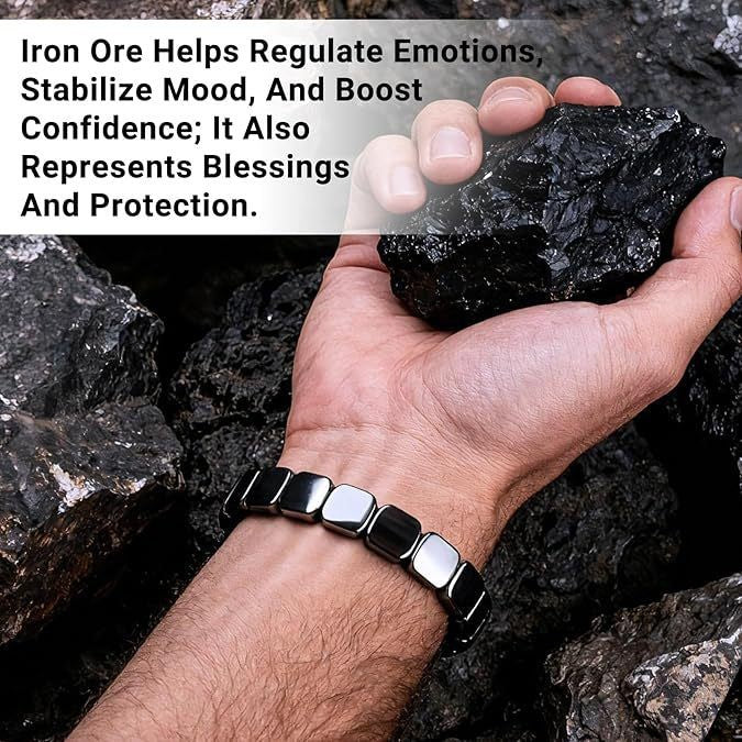 Black obsidian square-bead bracelet shown on a man's wrist