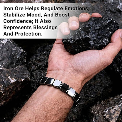Black obsidian square-bead bracelet shown on a man's wrist